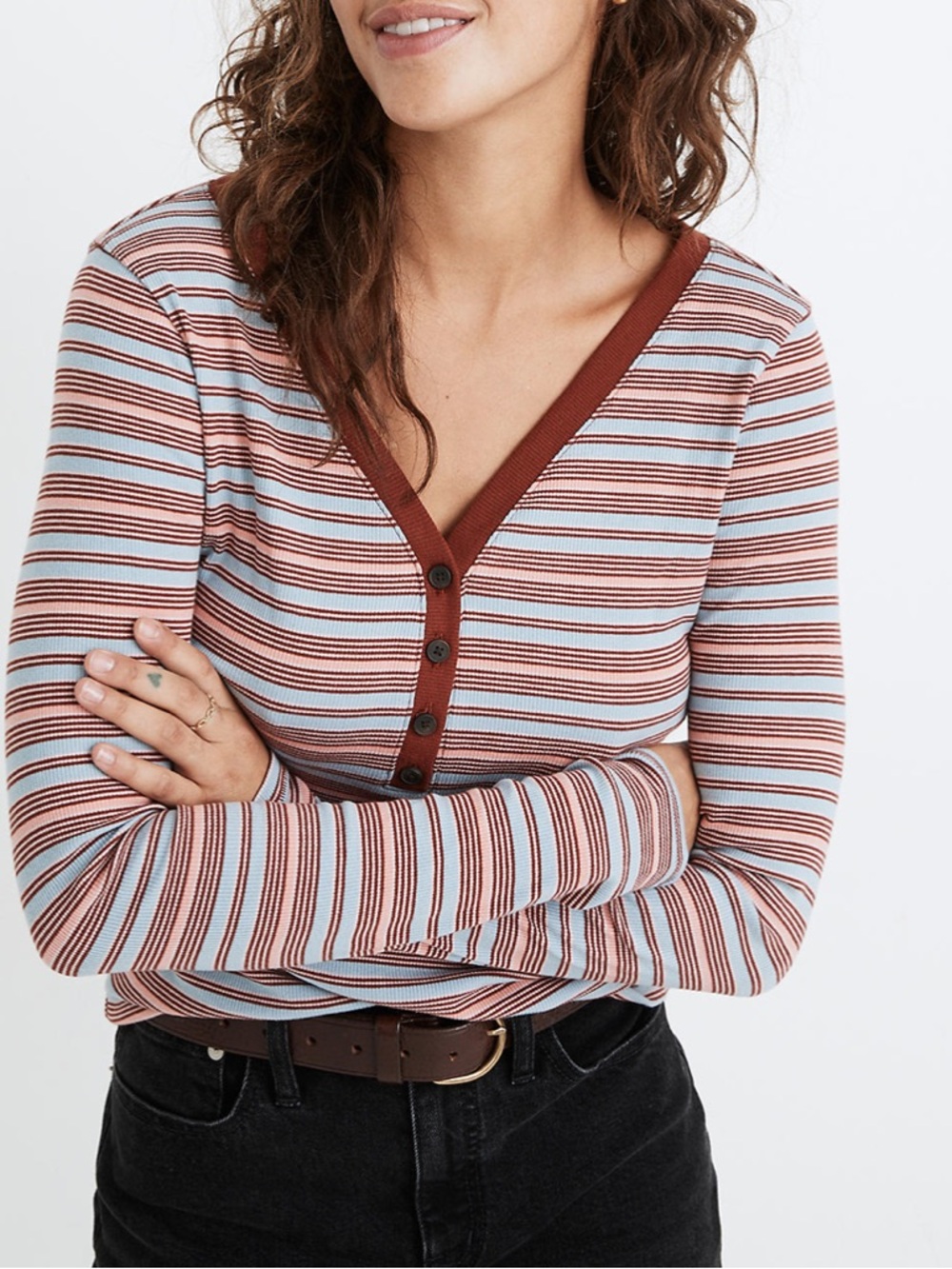 Madewell Stripe Fine Ribbed Henley Tee